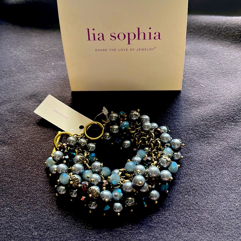Lia Sophia blue + metallic bead bracelet